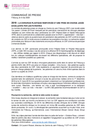 CP - 2019 : La chirurgie plastique renforcée et une prise en charge jugée excellente par les patientes