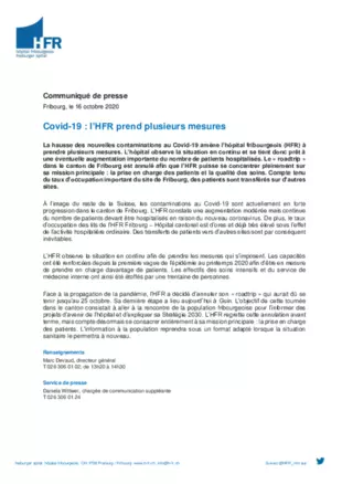 CP - Covid-19 : l’HFR prend plusieurs mesures