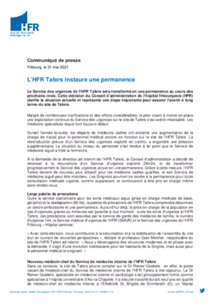 CP - L’HFR Tafers instaure une permanence