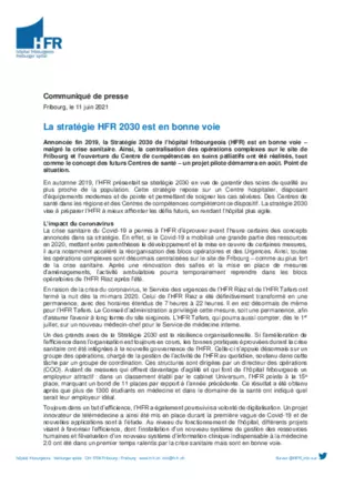 CP - La stratégie HFR 2030 est en bonne voie