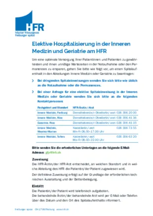 Hospitalisierung in der Inneren Medizin und Geriatrie am HFR