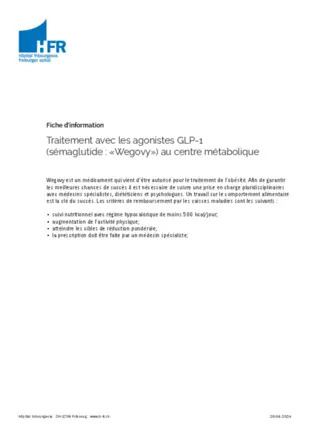 Traitement avec les agonistes GLP-1 (sémaglutide : «Wegovy») au centre métabolique