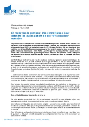 CP - En route vers la guérison ! Des « mini Rolba » pour détendre les jeunes patient-e-s de l’HFR avant leur opération
