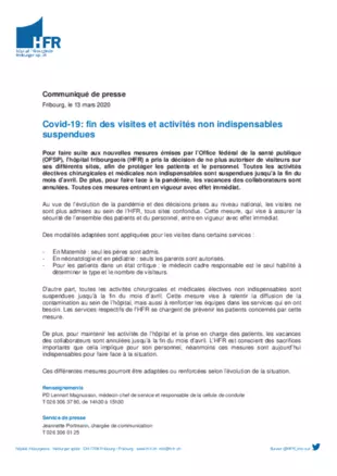 CP - Fin des visites et activités non indispensables suspendues