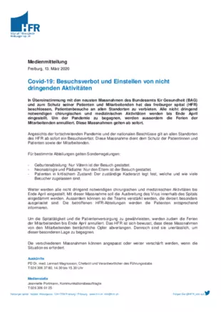 MM – Besuchsverbot und Einstellen von nicht dringenden Aktivitäten