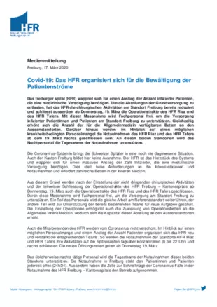 MM - Das HFR organisiert sich für die Bewältigung der Patientenströme
