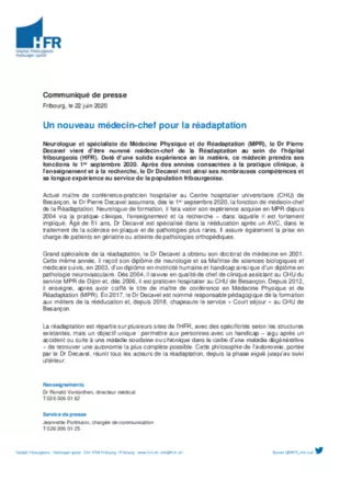 CP - Un nouveau médecin-chef pour la réadaptation