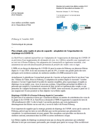 CP - Plus simple, plus rapide et plus de capacité : adaptation de l’organisation du dépistage du COVID-19