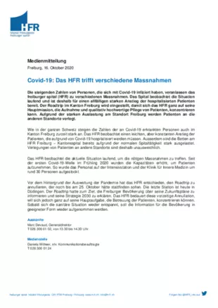 MM - Covid-19: Das HFR trifft verschiedene Massnahmen