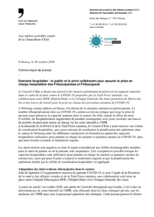 CP - Domaine hospitalier : le public et le privé collaborent pour assurer la prise en charge hospitalière des Fribourgeois