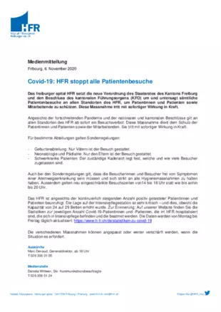 MM - Covid-19: HFR stoppt alle Patientenbesuche