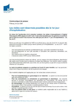 CP - Les visites sont désormais possibles dès le 1er jour d’hospitalisation