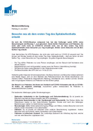 MM - Besuche neu ab dem ersten Tag des Spitalaufenthalts erlaubt