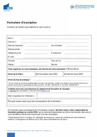 Formulaire d'inscription aux formations Soins continus