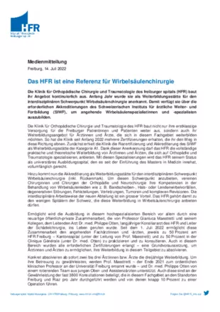 MM - Das HFR ist eine Referenz für Wirbelsäulenchirurgie