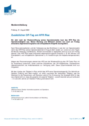 MM - Zusätzlicher OP-Tag am HFR Riaz