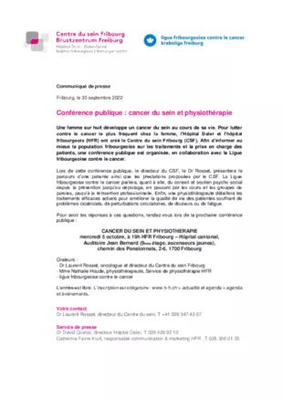 CP - Conférence publique : cancer du sein et physiothérapie