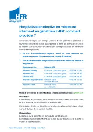 Hospitalisation en médecine interne et en gériatrie à l’HFR : comment procéder ?
