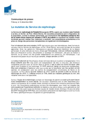 CP - La mutation du Service de néphrologie