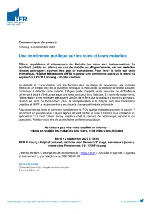 CP - Une conférence publique sur les reins et leurs maladies