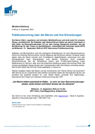 MM - Publikumsvortrag über die Nieren und ihre Erkrankungen