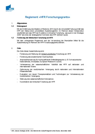 Reglement «HFR Forschungsgrants»