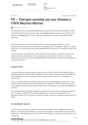 A jour_Thérapie assistée par une chienne à l'HFR Meyriez et reprise ATS