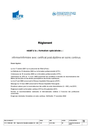 Règlement de formation Soins continus 2024