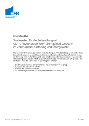 Wartezeiten für die Behandlung mit GLP-1-Rezeptoragonisten (Semaglutid Wegovy) im Zentrum für Essstörung und Übergewicht