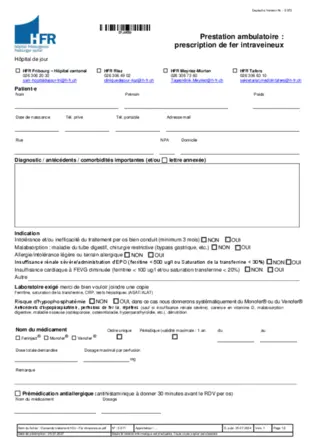 Prestation ambulatoire : prescription de fer intraveineux