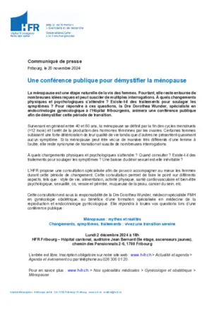 CP - Une conférence publique pour démystifier la ménopause